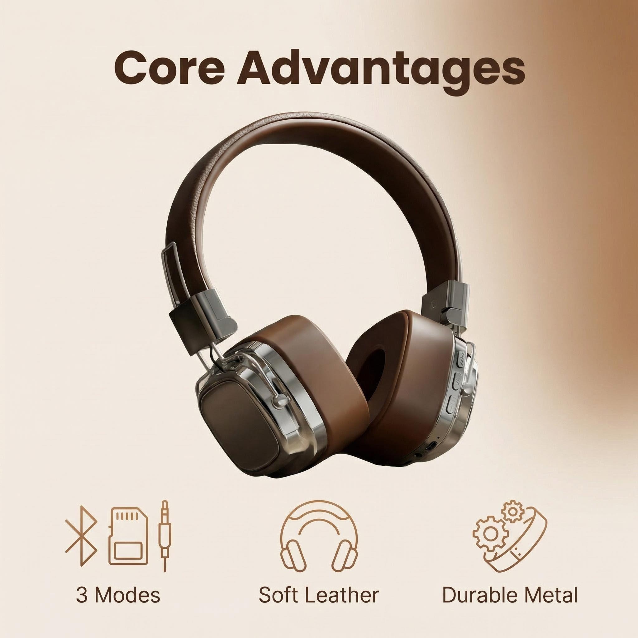 Retro Gaming Cables - Cuffie Retrò in Pelle Over-Ear Wireless