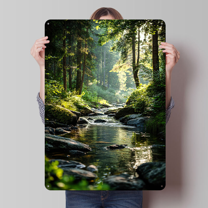 Retro Gaming Bar - Poster in Metallo Forest River, Arte