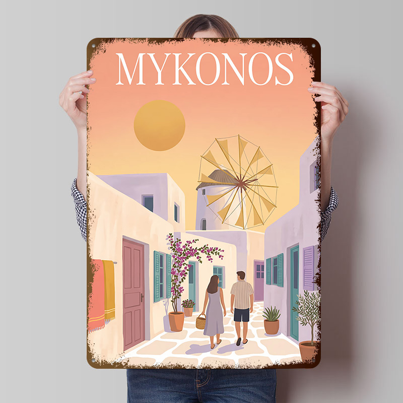 Retro Gaming Bar - Poster in Metallo di Mykonos Grecia,